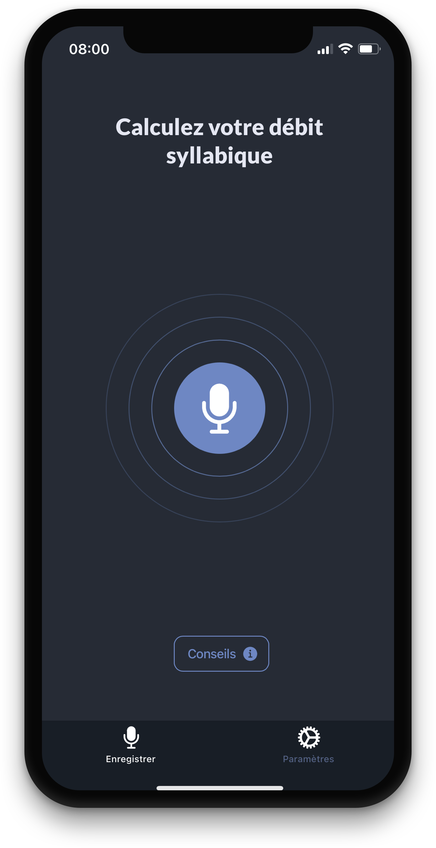 Ecran d'accueil de Speak Control